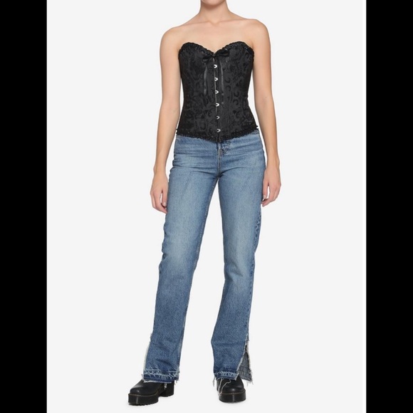 HOT TOPIC BLACK LACE JACQUARD BUSTIER CORSET - Picture 2 of 4